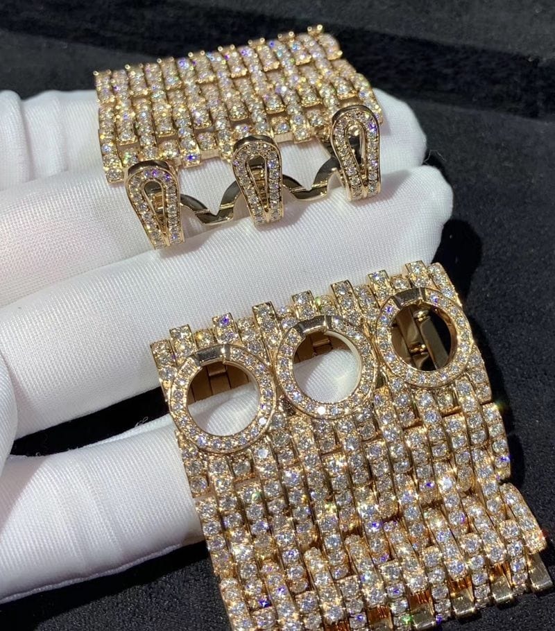 cartier 18k rose gold full pave diamonds agrafe high jewellery cuff bracelet hp601053 2