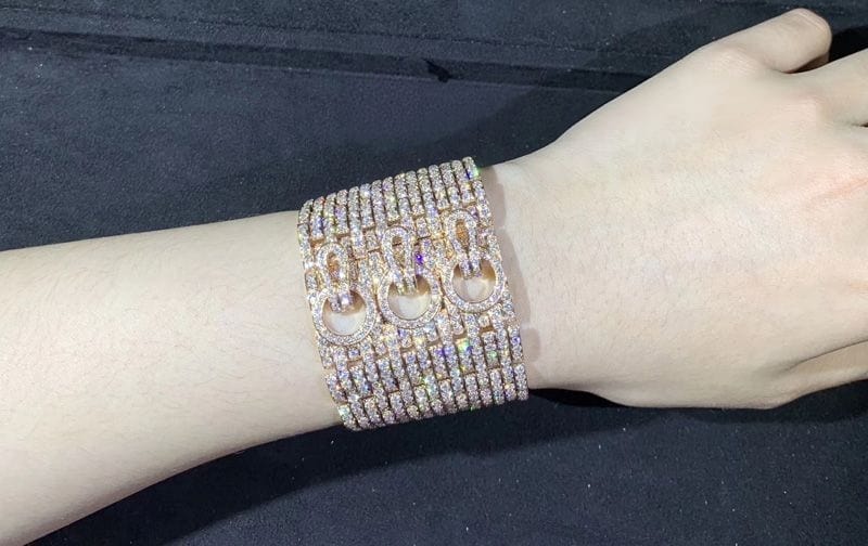 cartier 18k rose gold full pave diamonds agrafe high jewellery cuff bracelet hp601053 5