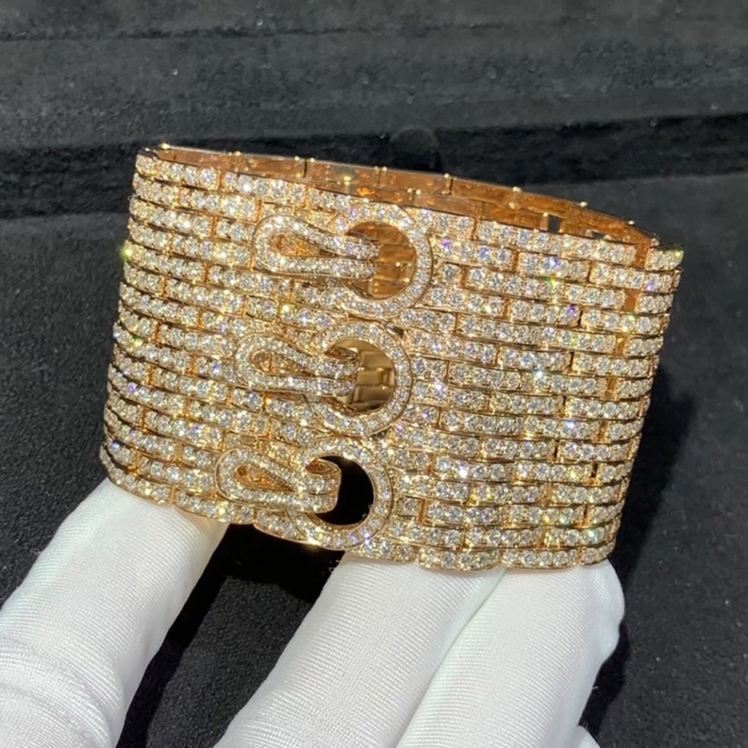 cartier 18k rose gold full pave diamonds agrafe high jewellery cuff bracelet hp601053