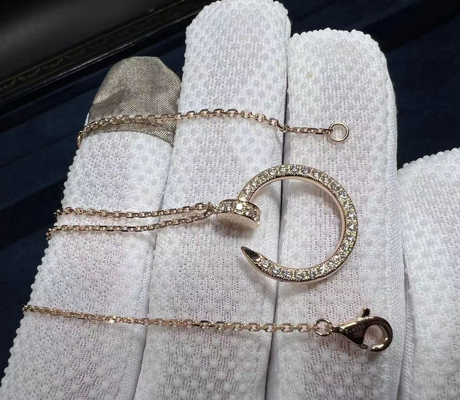 cartier 18k rose gold pave diamond juste un clou nail pendant necklace b7224893 1
