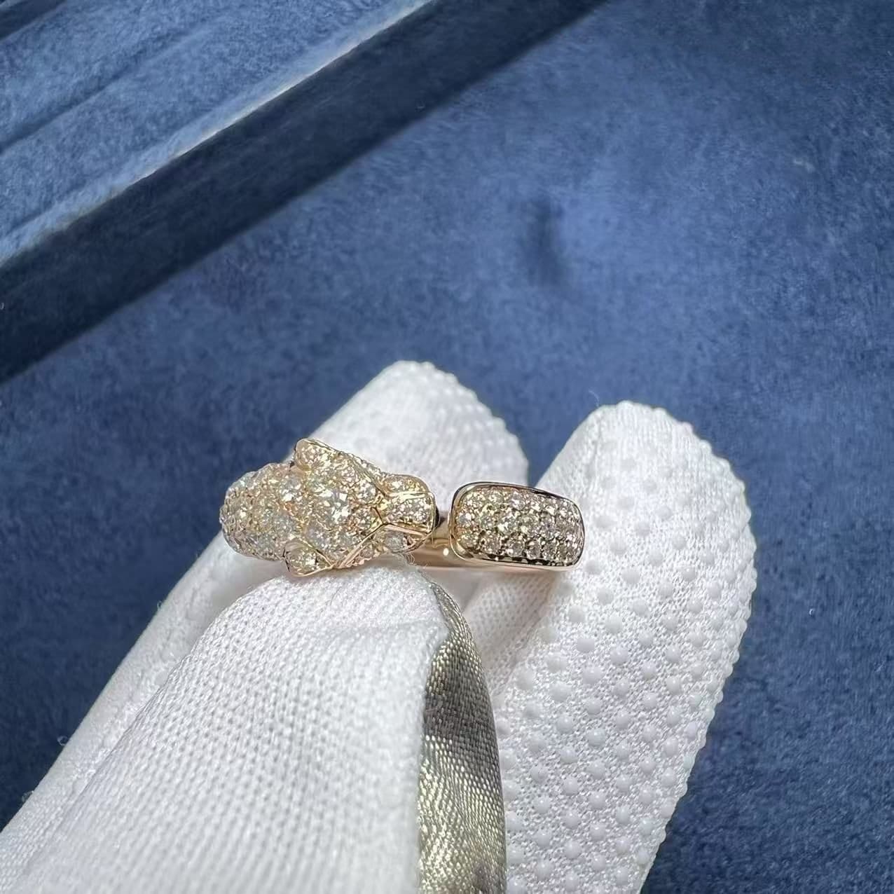 cartier 18k rose gold pave diamond panthere de cartier small model ring n4765500