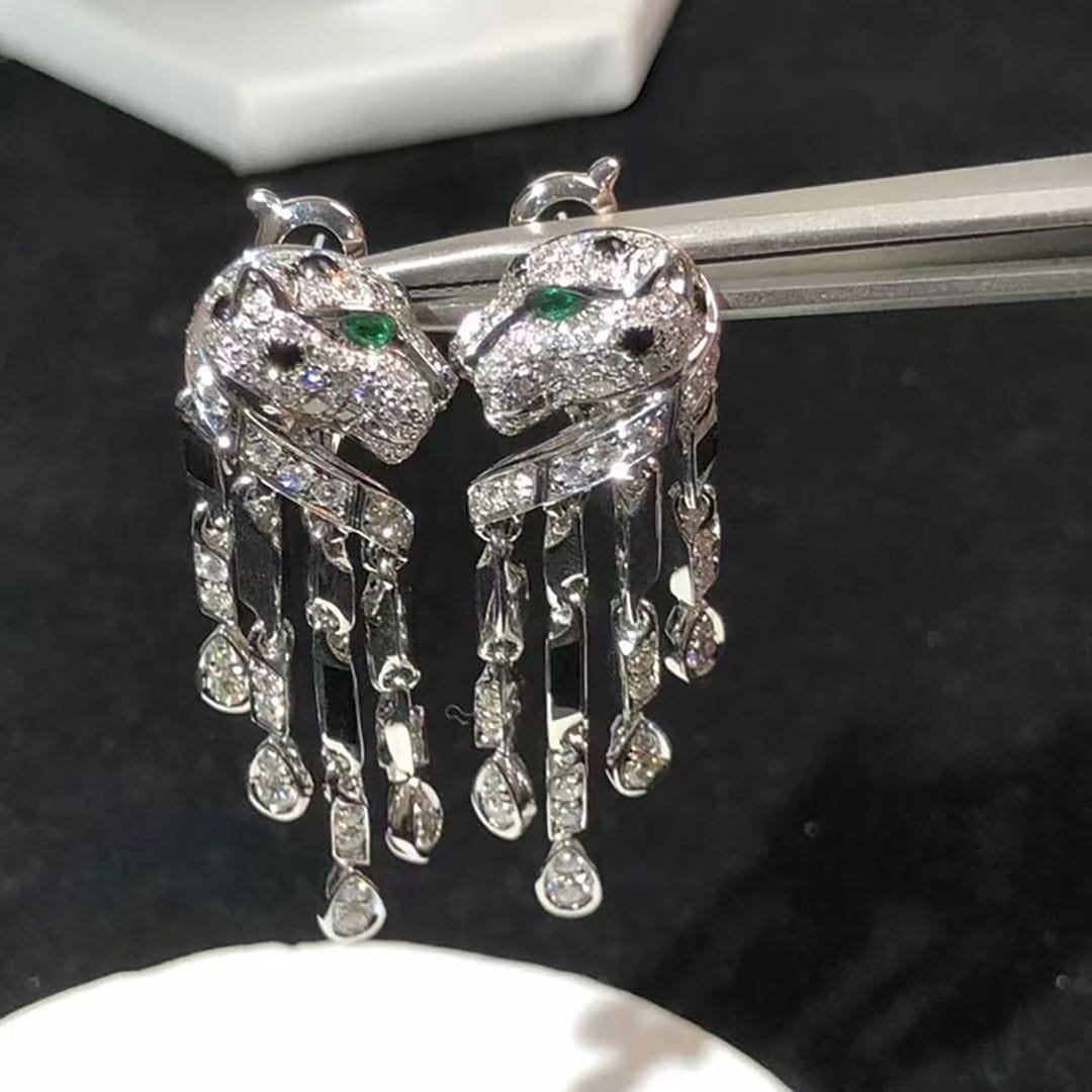 cartier 18k white gold diamond onyx panthere de cartier earrings h8000780