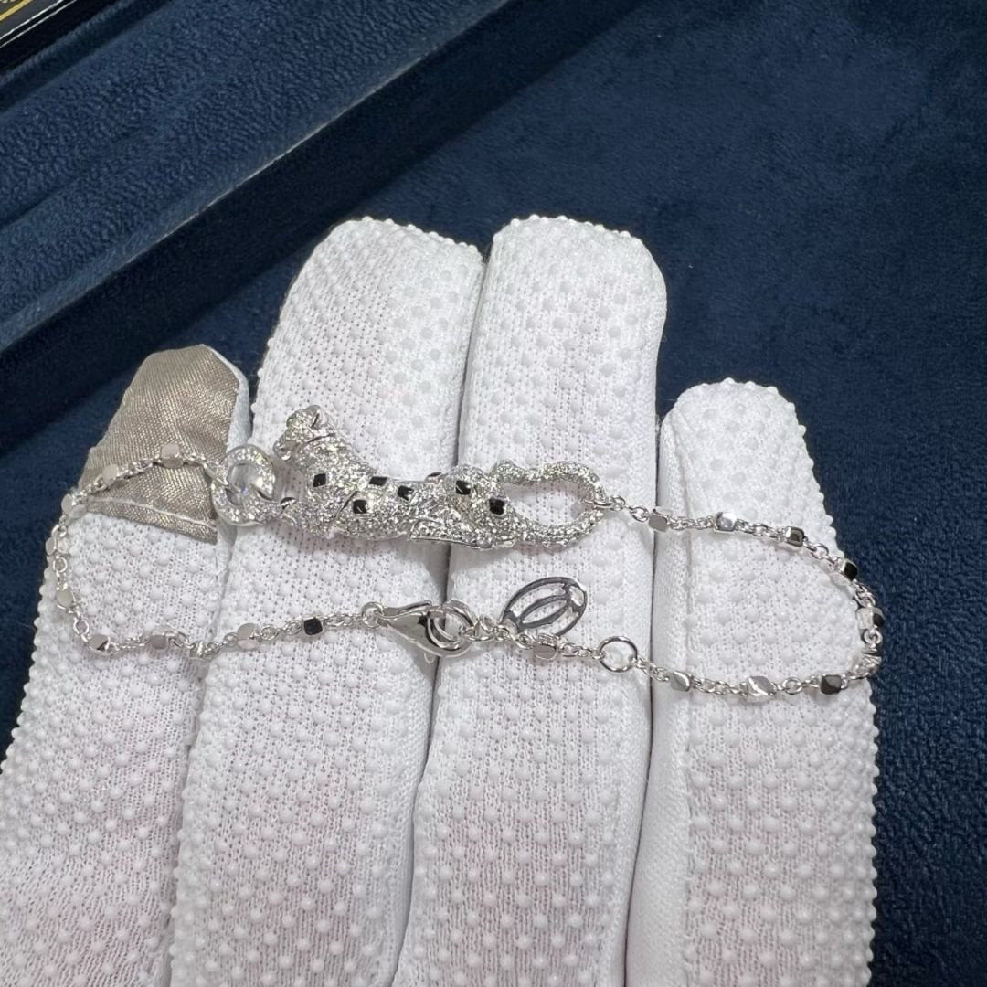cartier 18k white gold diamond paved panthere de cartier bracelet n6710514 1