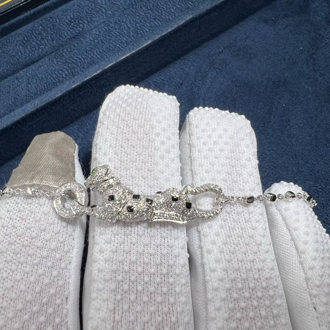 cartier 18k white gold diamond paved panthere de cartier bracelet n6710514 2
