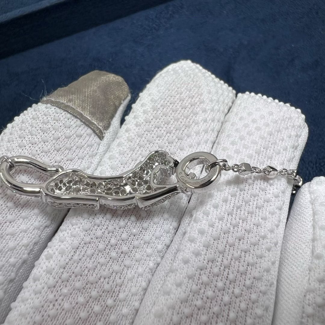 cartier 18k white gold diamond paved panthere de cartier bracelet n6710514 5