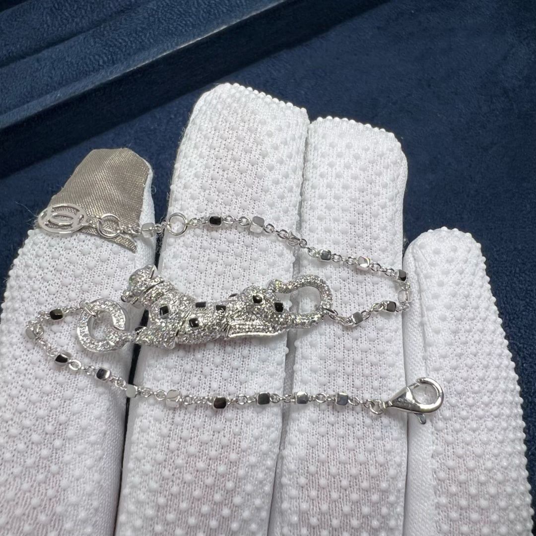 cartier 18k white gold diamond paved panthere de cartier bracelet n6710514 6