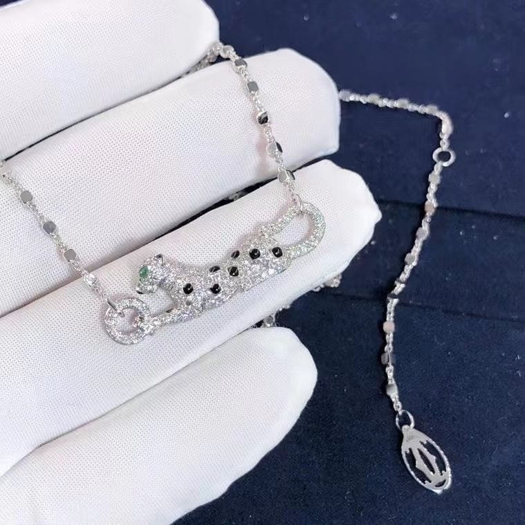 cartier 18k white gold diamond paved panthere de cartier pendant necklace n7424218 1