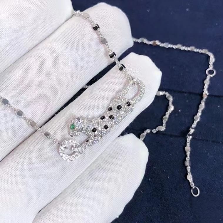 cartier 18k white gold diamond paved panthere de cartier pendant necklace n7424218 2