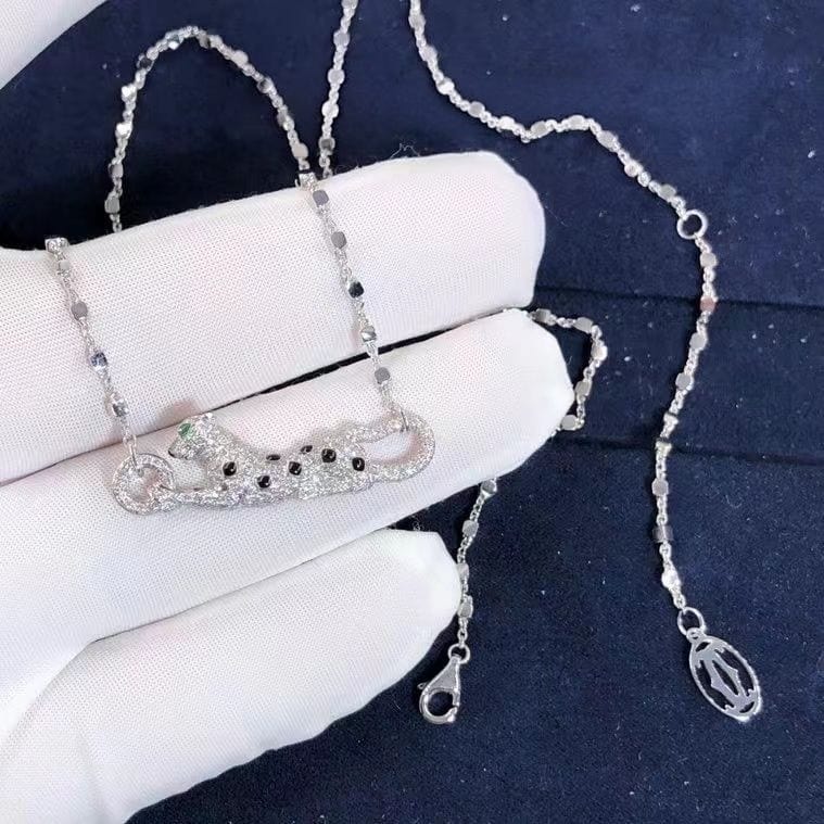 cartier 18k white gold diamond paved panthere de cartier pendant necklace n7424218 4
