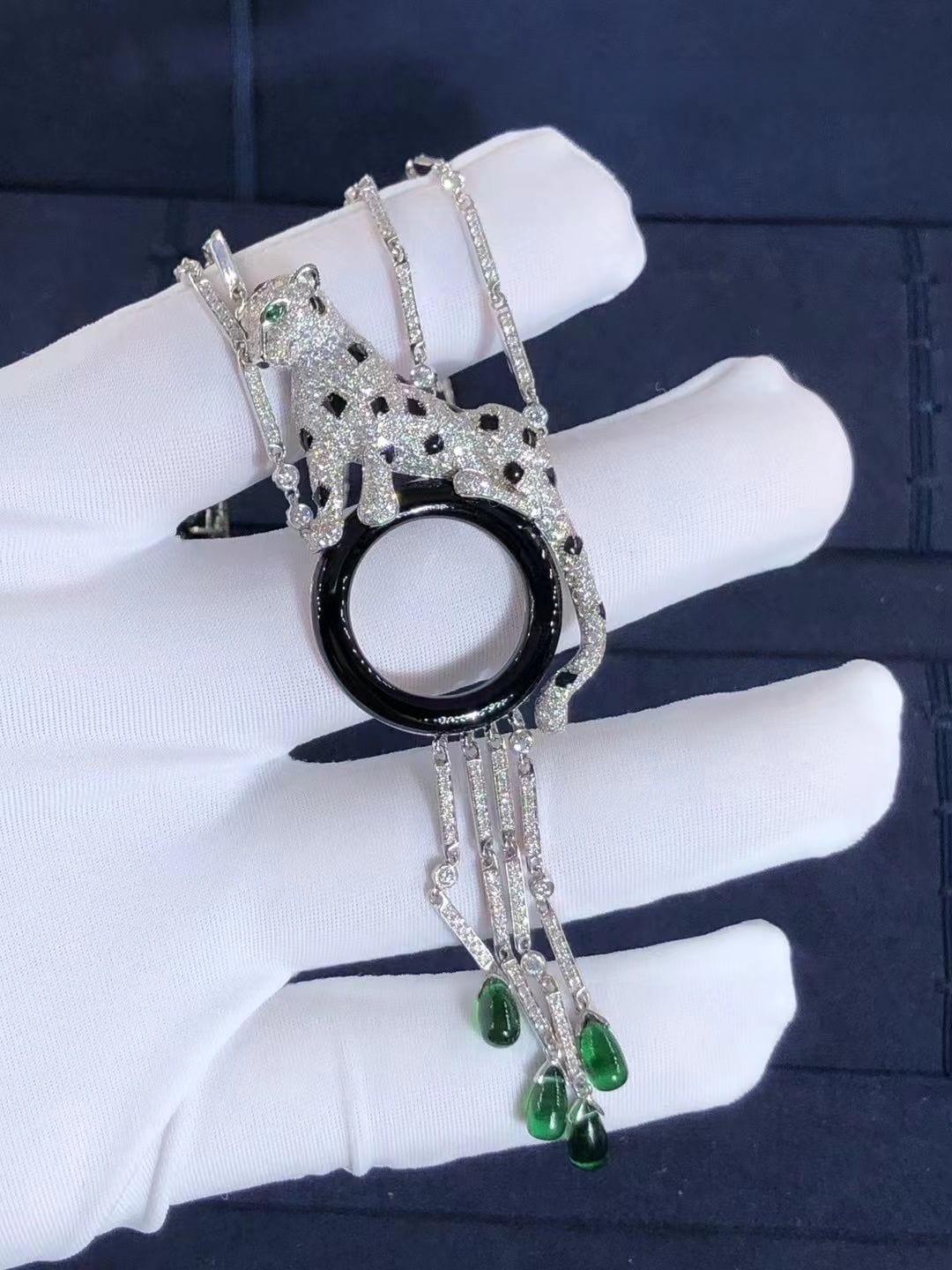 cartier 18k white gold emeralds diamonds panthere de cartier tassel necklace h7000743 4