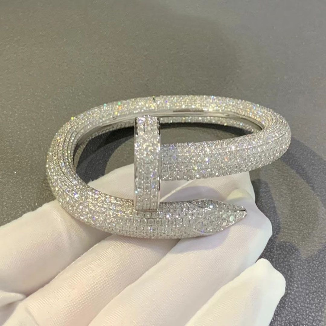 cartier 18k white gold full pave diamond large model nail juste un clou bracelet hp601192