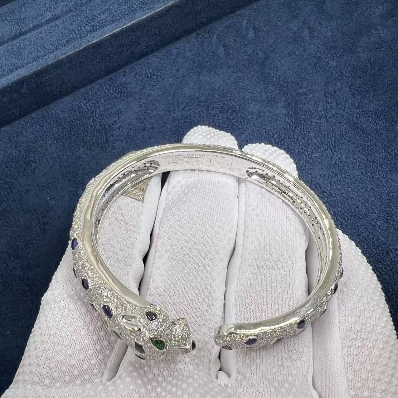 cartier 18k white gold full pave diamonds sapphires emerald onyx panthere de cartier bracelet n6720617 1