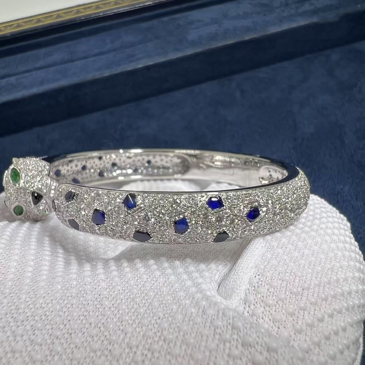 cartier 18k white gold full pave diamonds sapphires emerald onyx panthere de cartier bracelet n6720617 7