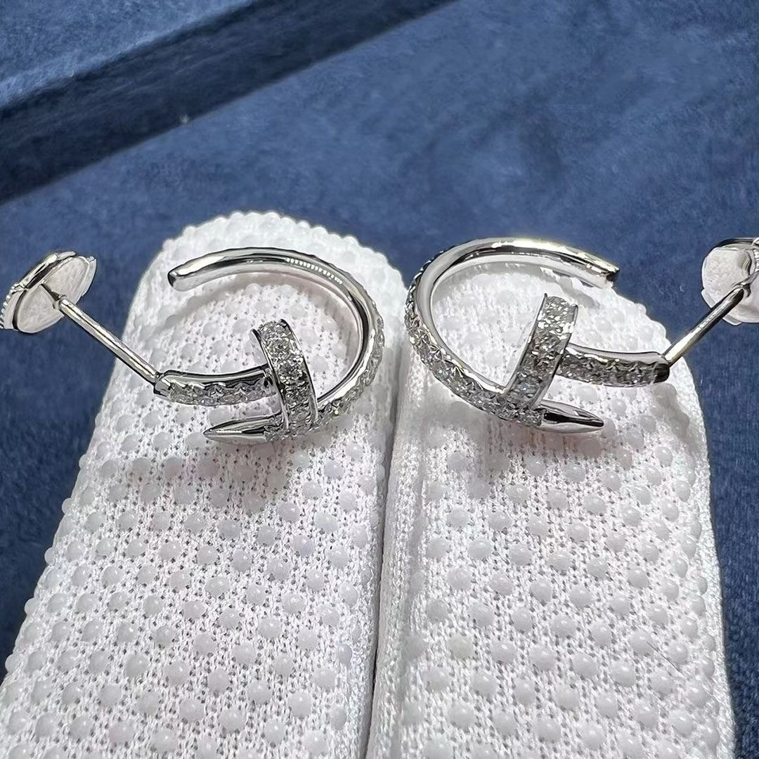 cartier 18k white gold pave diamonds juste un clou nail hoop earrings b8301431