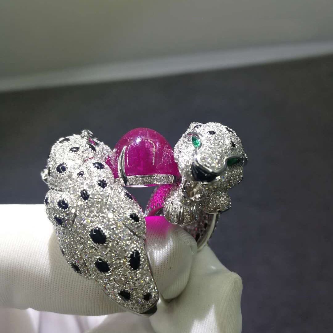 cartier 18k white gold ruby emeralds onyx panthere de cartier high jewellery ring 4