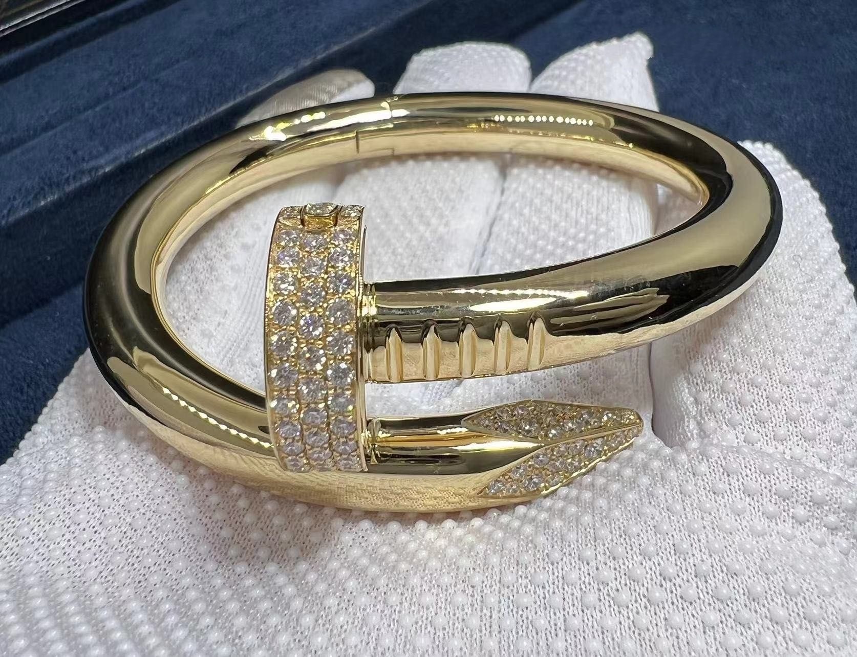 cartier 18k yellow gold diamond large model juste un clou nail bracelet n6712517 5