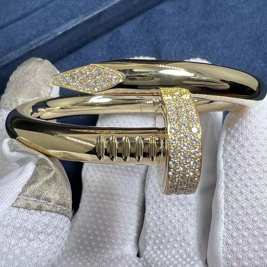 cartier 18k yellow gold diamond large model juste un clou nail bracelet n6712517