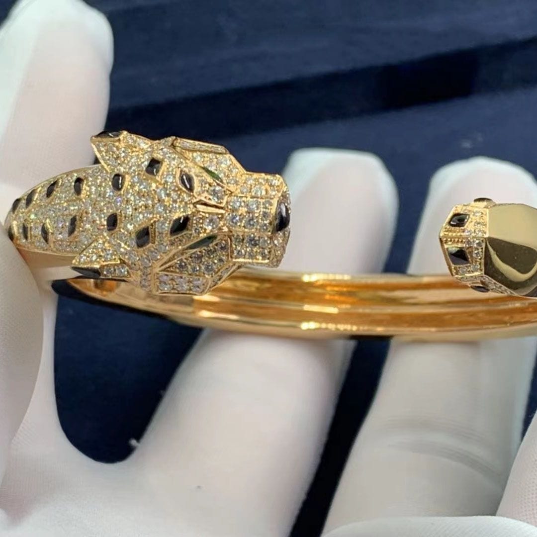 cartier 18k yellow gold diamonds emeralds onyx panthere de cartier bracelet n6035317