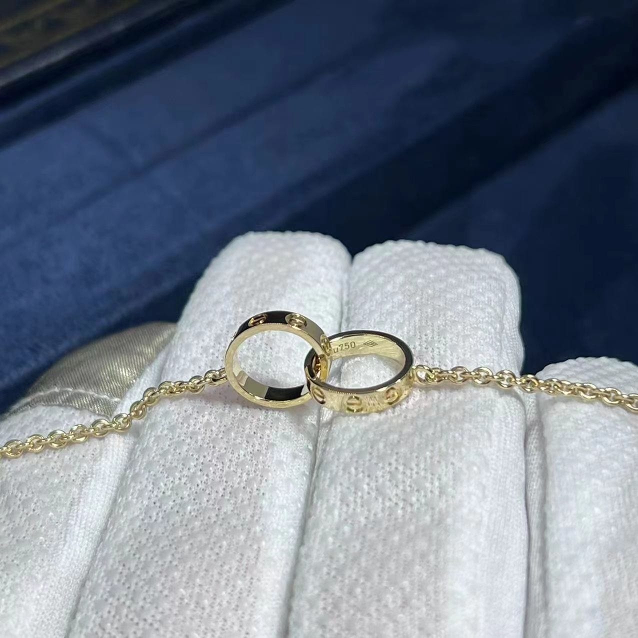 cartier 18k yellow gold love 2 hoops gold chain bracelet b6027100 4