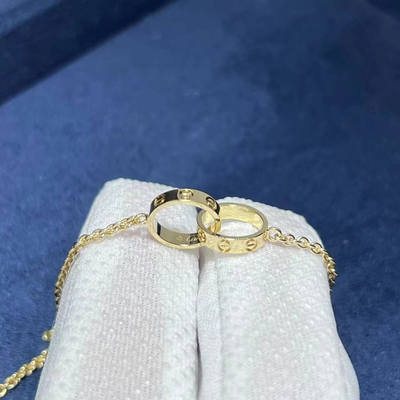 cartier 18k yellow gold love 2 hoops gold chain bracelet b6027100 5
