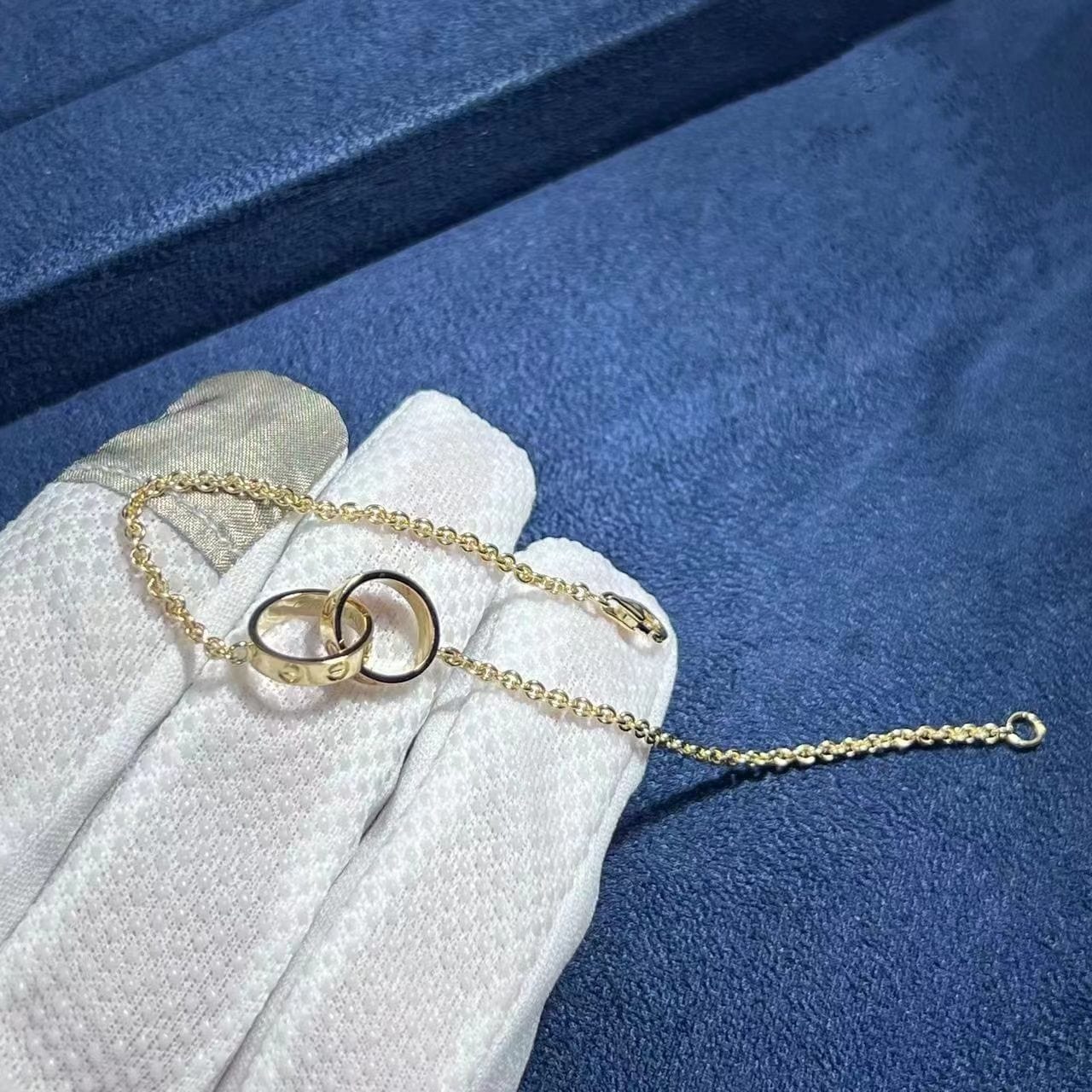 cartier 18k yellow gold love 2 hoops gold chain bracelet b6027100 6