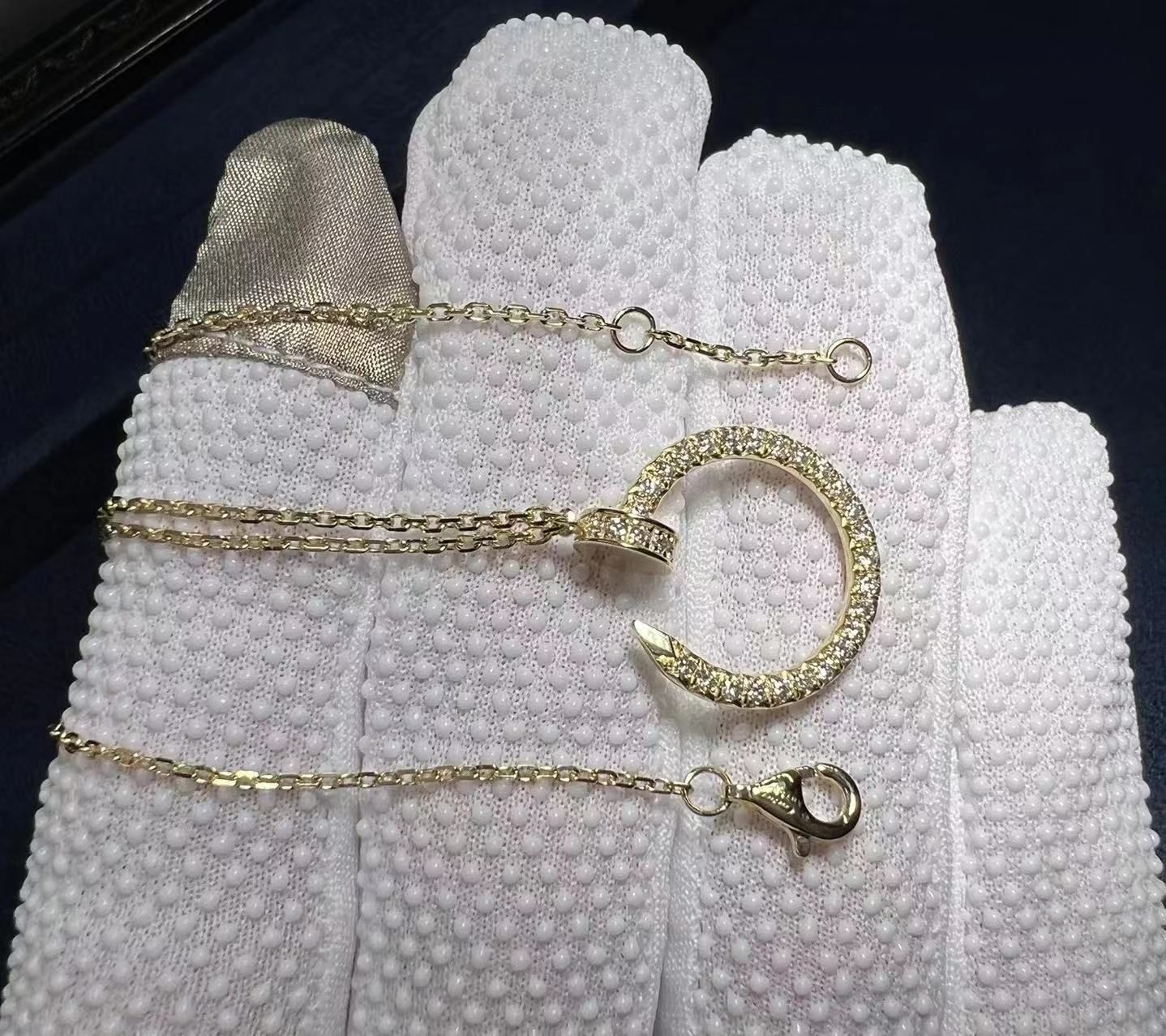 cartier 18k yellow gold pave diamond juste un clou nail pendant necklace b7224896 4
