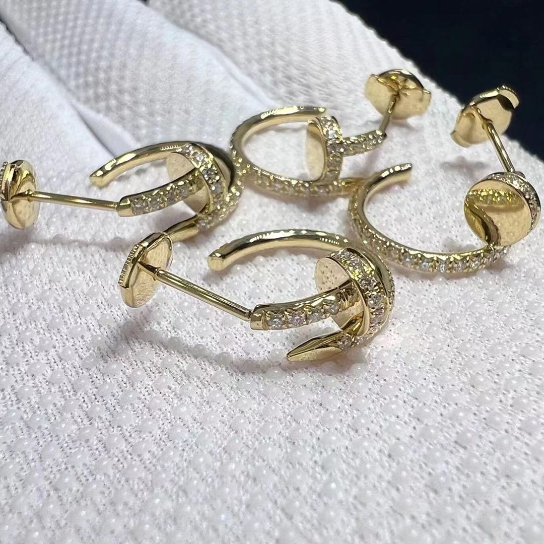 cartier juste un clou 18k yellow gold pave diamond nail hoop earrings b8301430