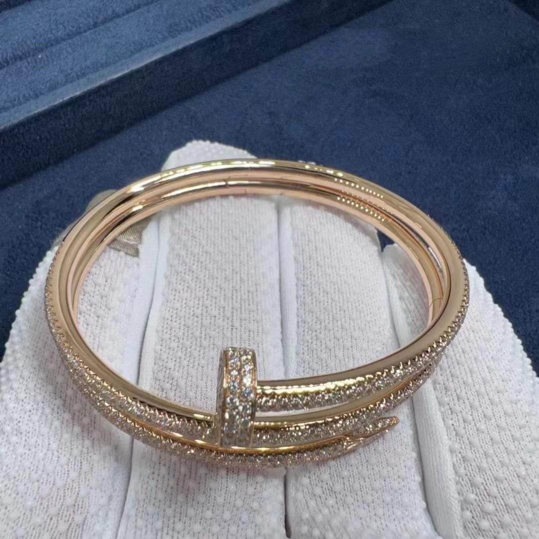 cartier juste un clou full diamond pave two coil 18k rose gold bangle bracelet n6708617 1