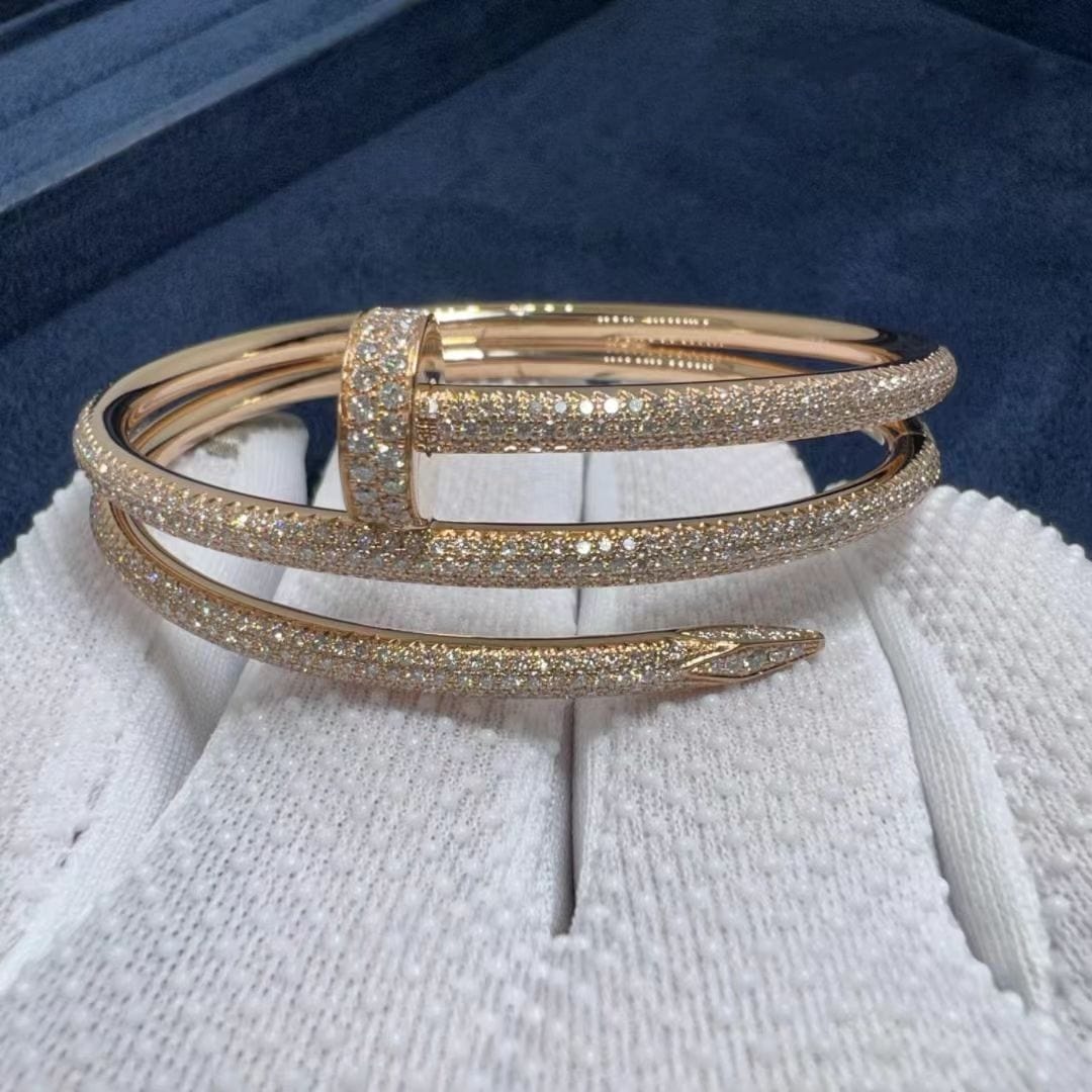 cartier juste un clou full diamond pave two coil 18k rose gold bangle bracelet n6708617 2