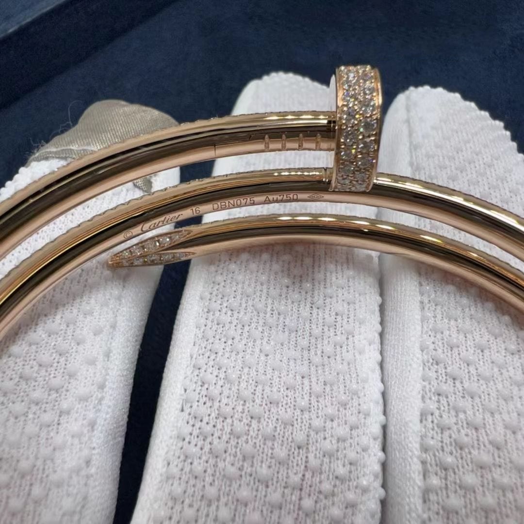 cartier juste un clou full diamond pave two coil 18k rose gold bangle bracelet n6708617 3