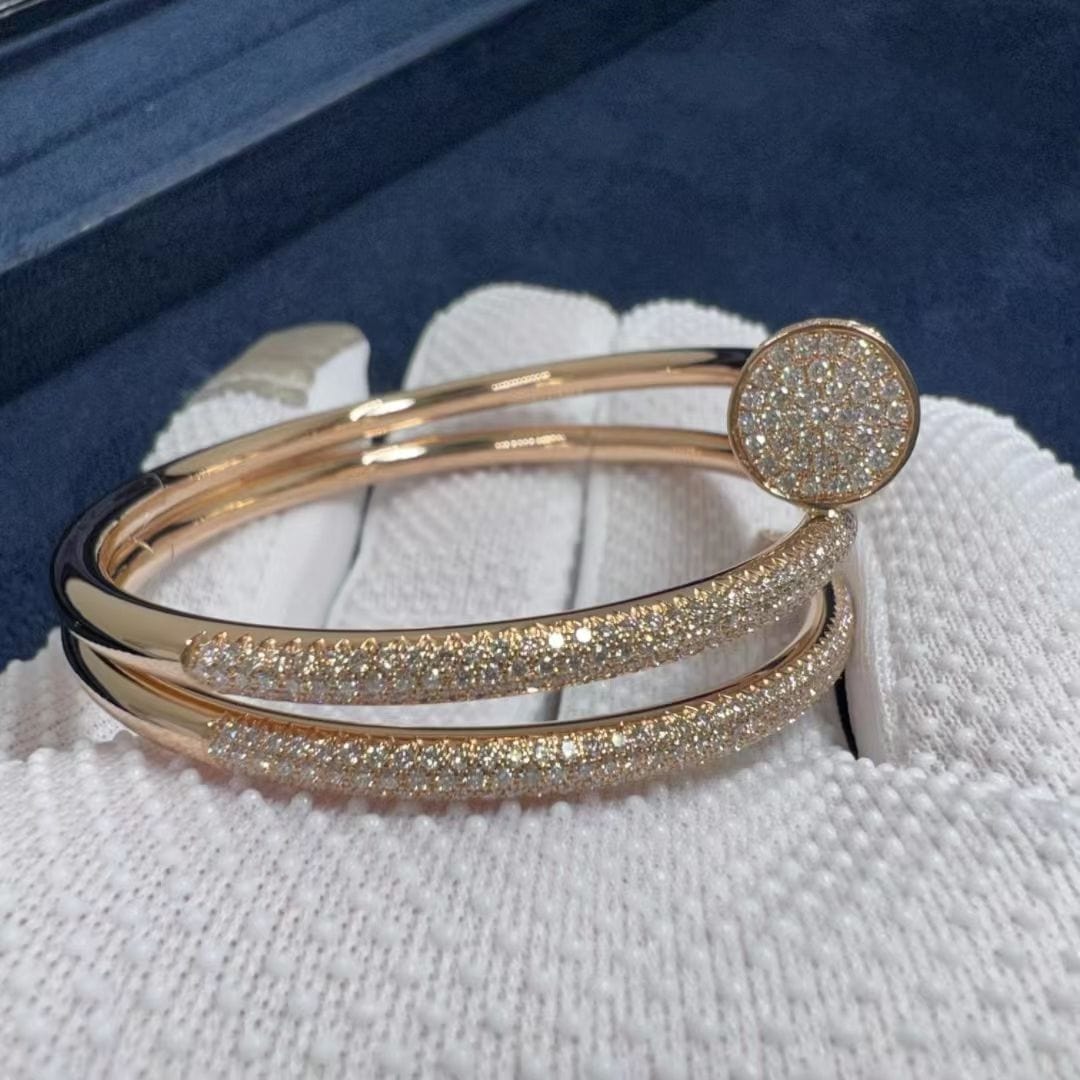 cartier juste un clou full diamond pave two coil 18k rose gold bangle bracelet n6708617 4