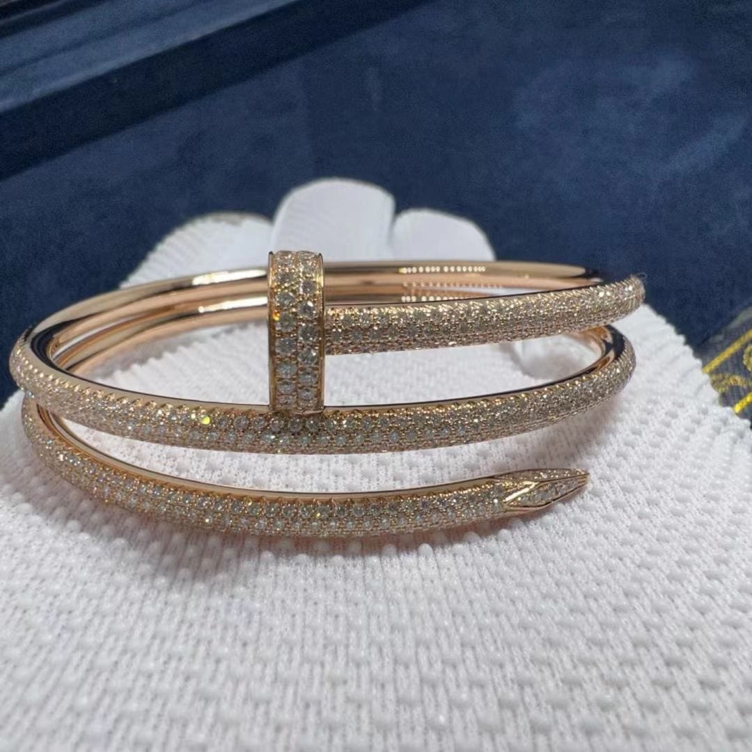 cartier juste un clou full diamond pave two coil 18k rose gold bangle bracelet n6708617 5