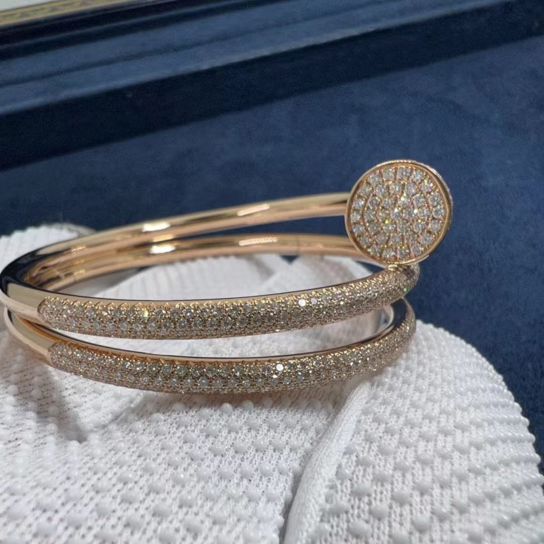 cartier juste un clou full diamond pave two coil 18k rose gold bangle bracelet n6708617 6