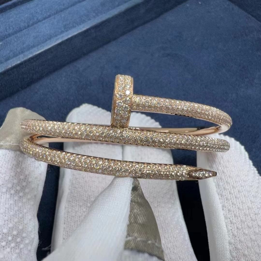 cartier juste un clou full diamond pave two coil 18k rose gold bangle bracelet n6708617