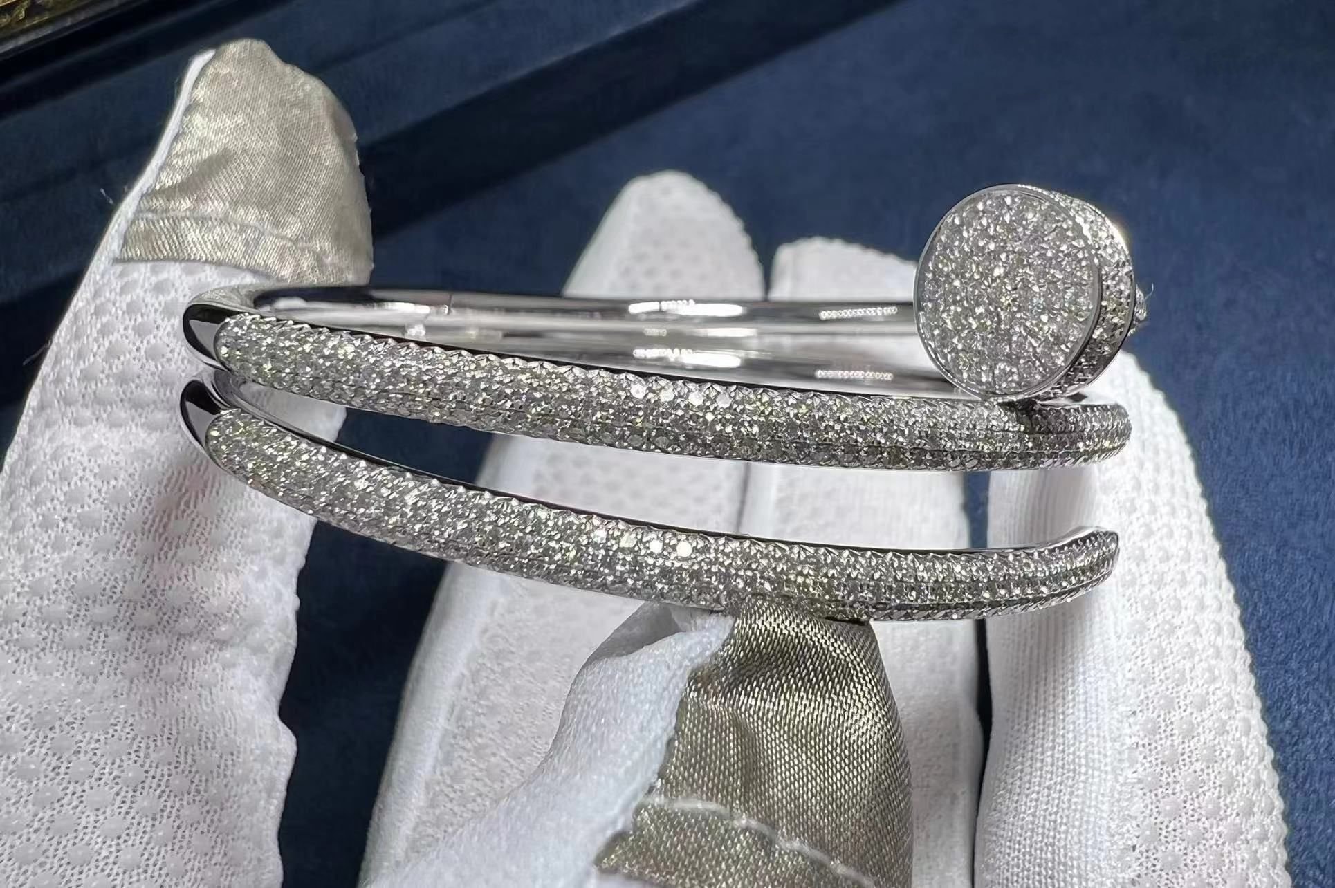 cartier juste un clou full diamond pave two coil 18k white gold bangle bracelet n6708717 1