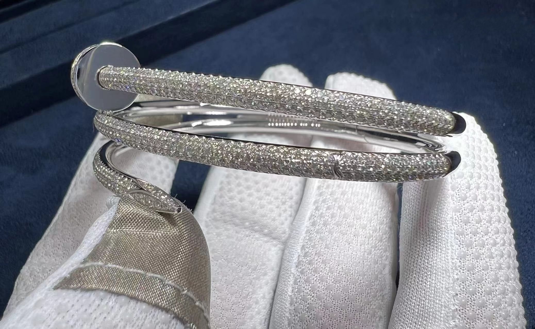 cartier juste un clou full diamond pave two coil 18k white gold bangle bracelet n6708717 2