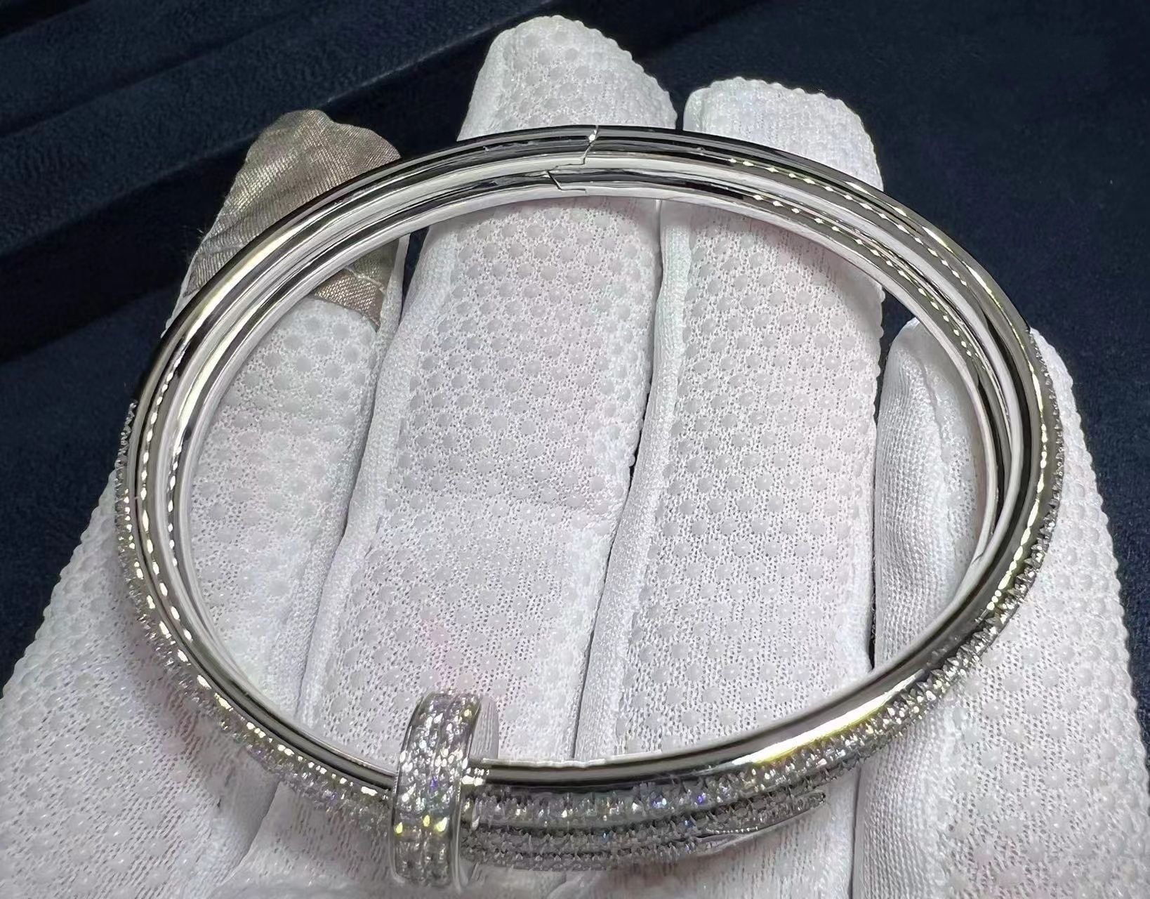 cartier juste un clou full diamond pave two coil 18k white gold bangle bracelet n6708717 3