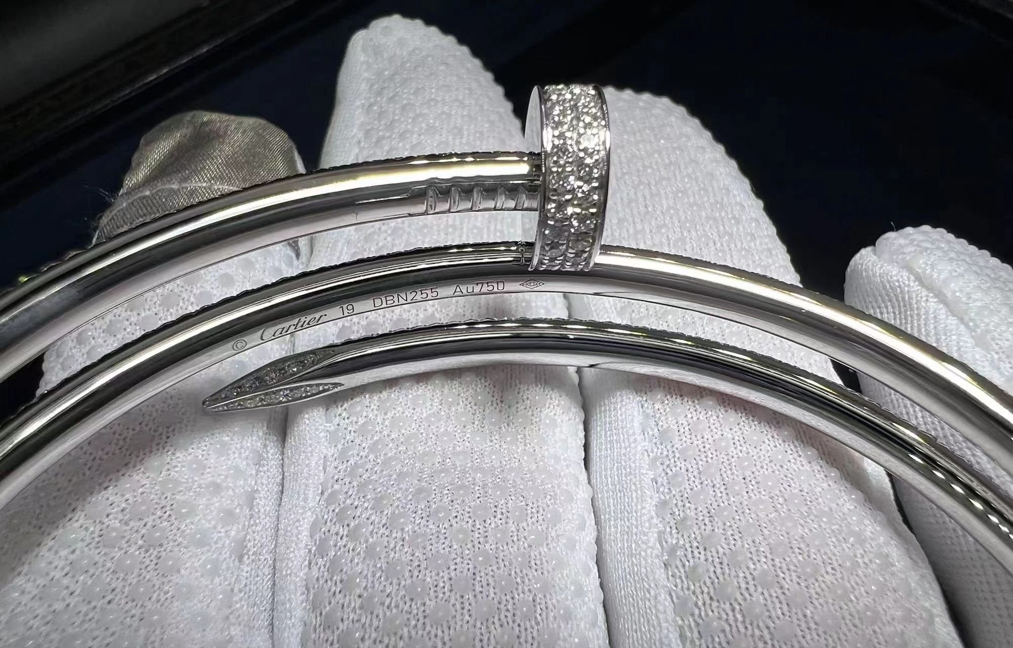 cartier juste un clou full diamond pave two coil 18k white gold bangle bracelet n6708717 4