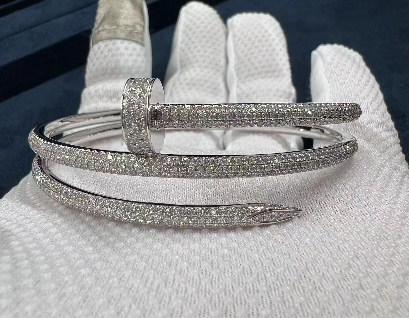 cartier juste un clou full diamond pave two coil 18k white gold bangle bracelet n6708717 5