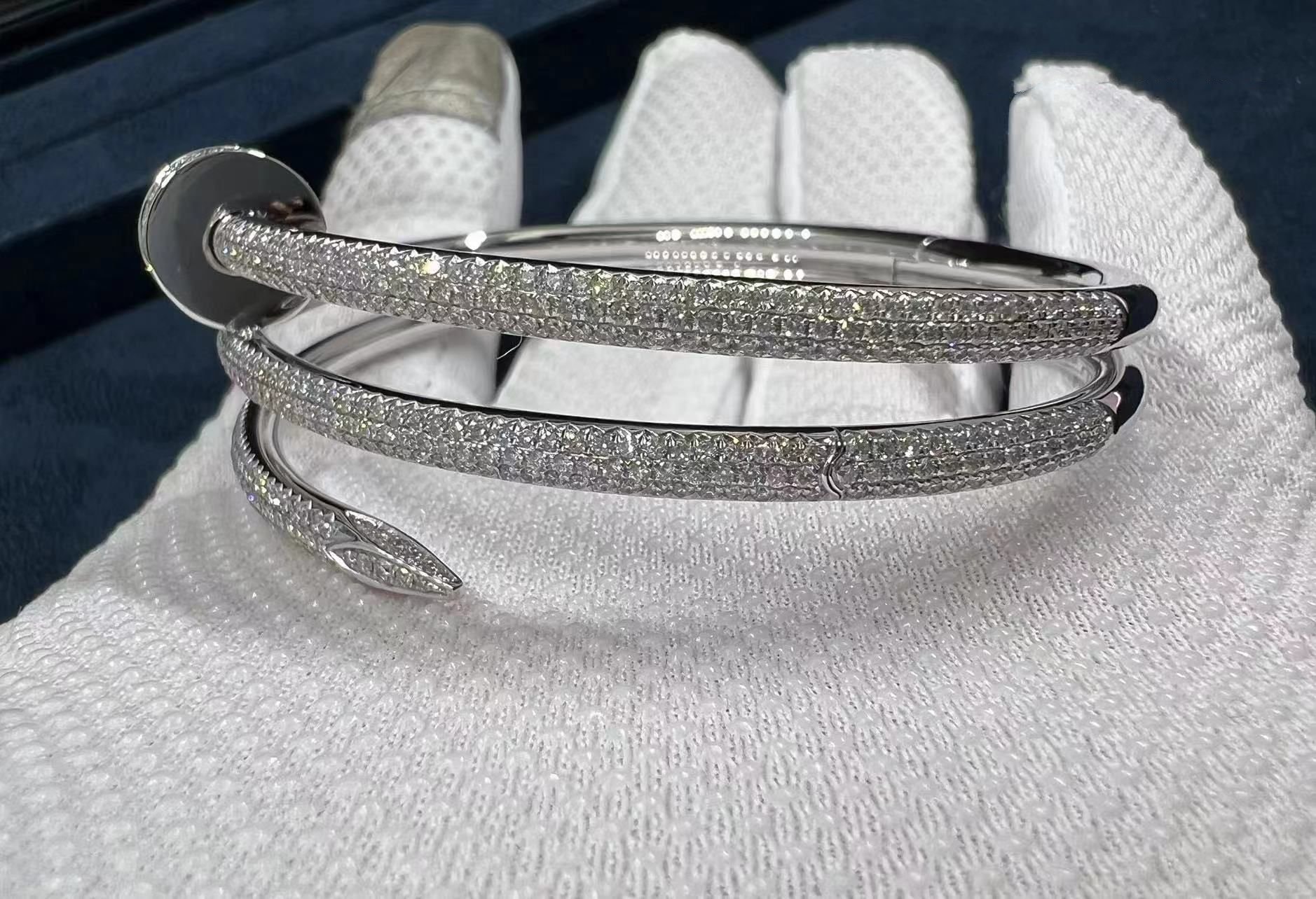 cartier juste un clou full diamond pave two coil 18k white gold bangle bracelet n6708717 6