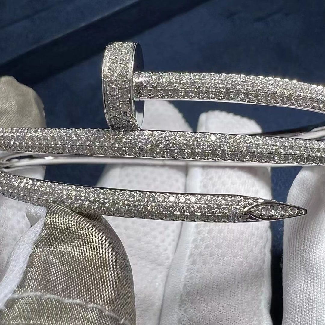 cartier juste un clou full diamond pave two coil 18k white gold bangle bracelet n6708717