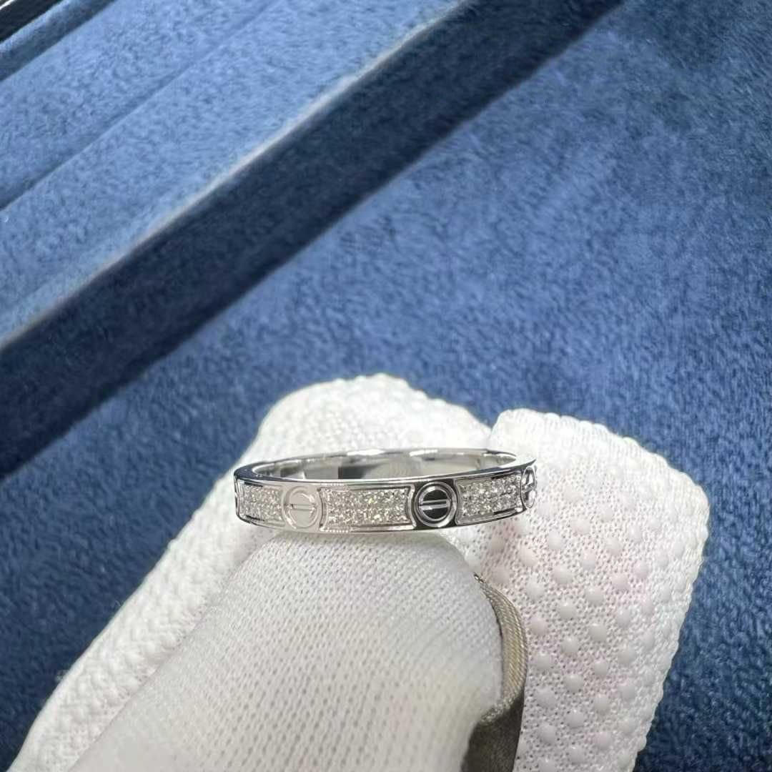 cartier love 18k white gold diamond paved 2.6mm band small model ring b4218200