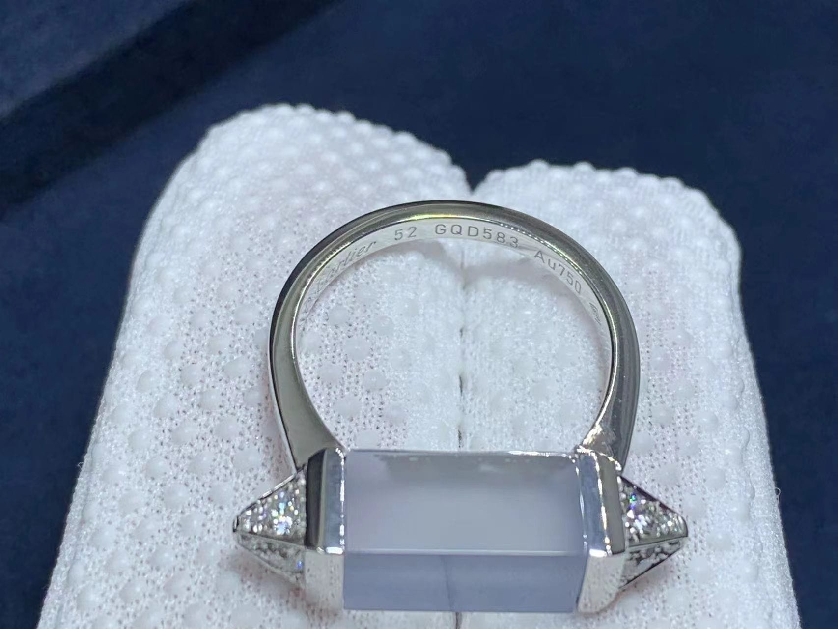 cartier les berlingots de cartier 18k white gold blue chalcedony diamond ring b4234800 2
