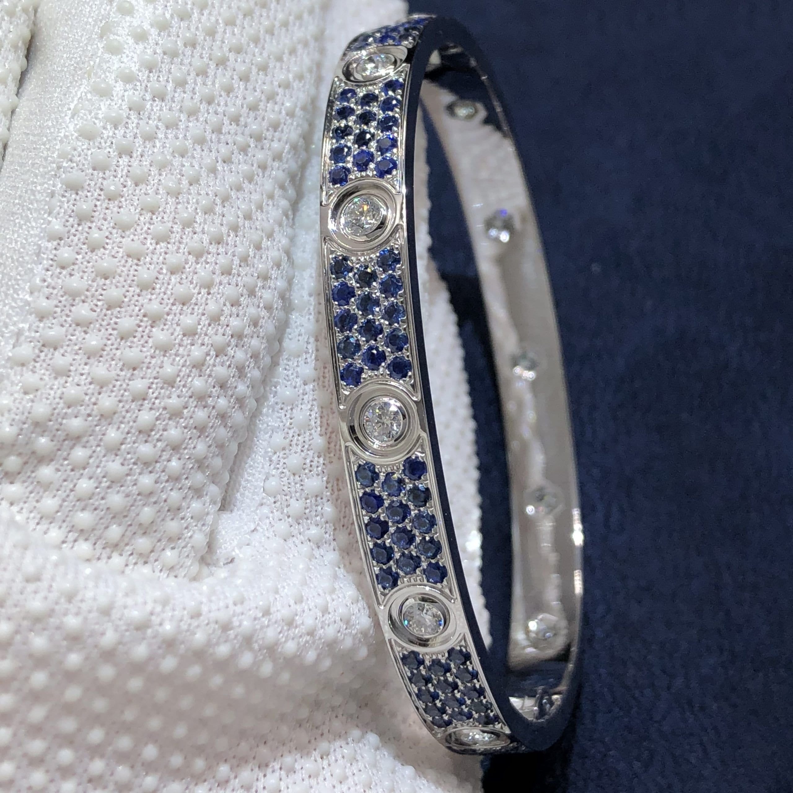 cartier love blue sapphire paved and 10 diamonds single screw closure classic model 18k white gold bracelet 3 scaled