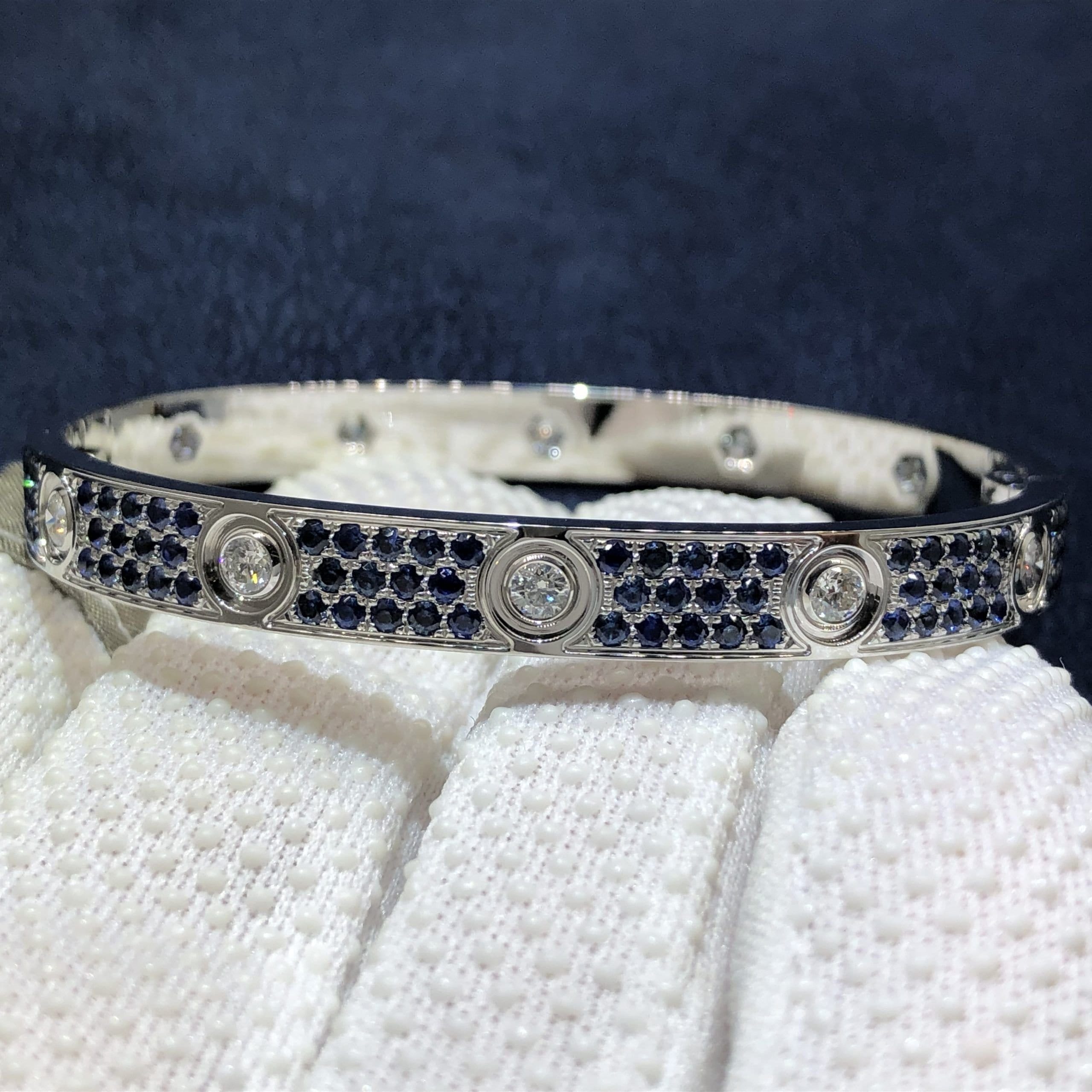 cartier love blue sapphire paved and 10 diamonds single screw closure classic model 18k white gold bracelet 4 scaled