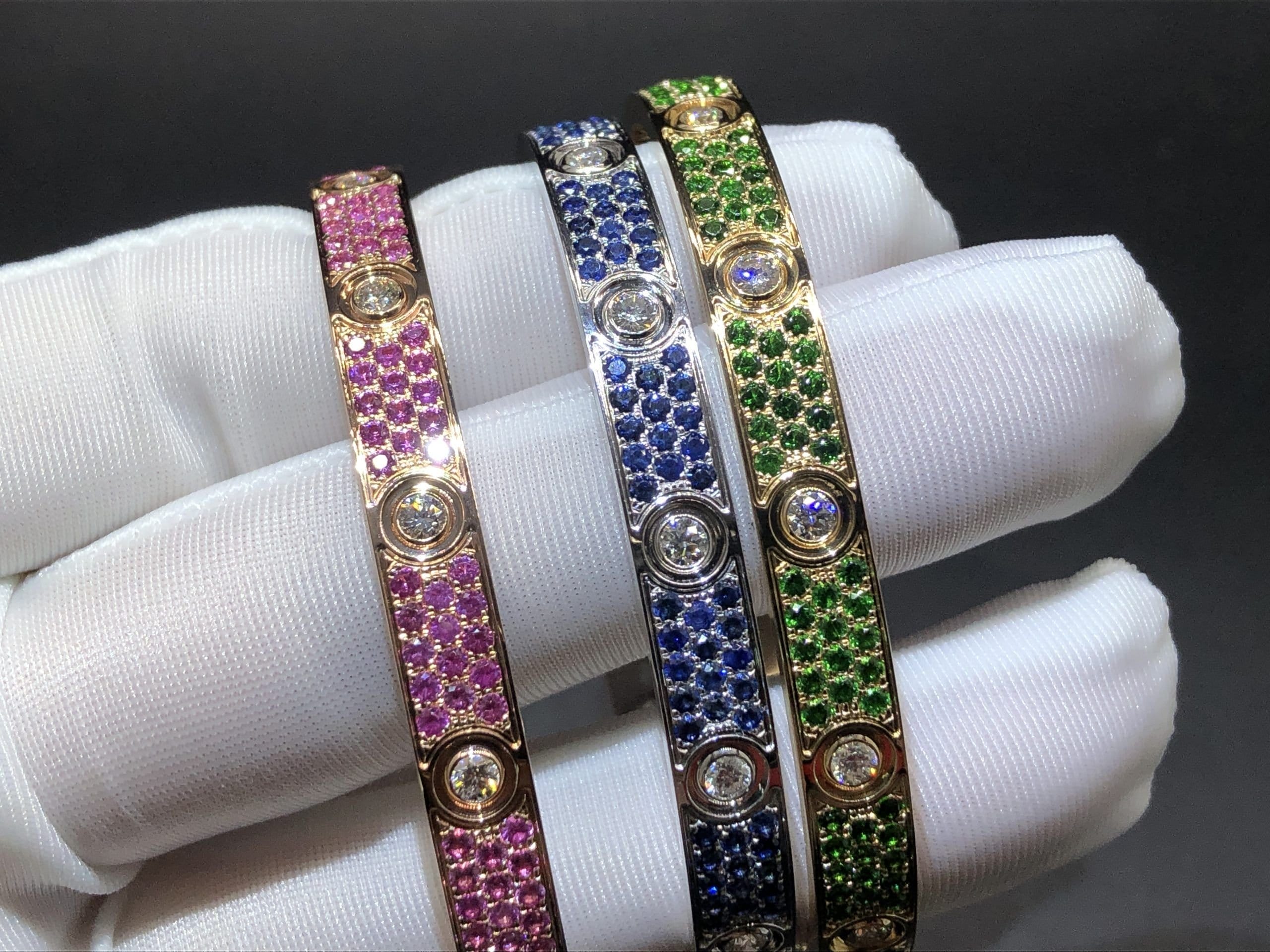 cartier love blue sapphire paved and 10 diamonds single screw closure classic model 18k white gold bracelet 8 scaled