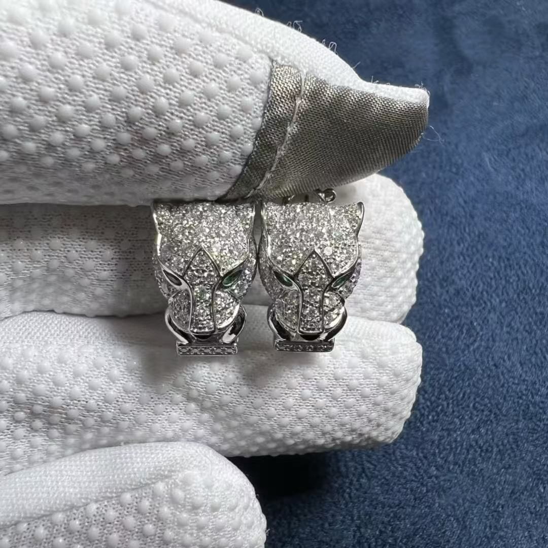 cartier panthere de cartier 18k white gold diamond emerald onyx earrings n8503200