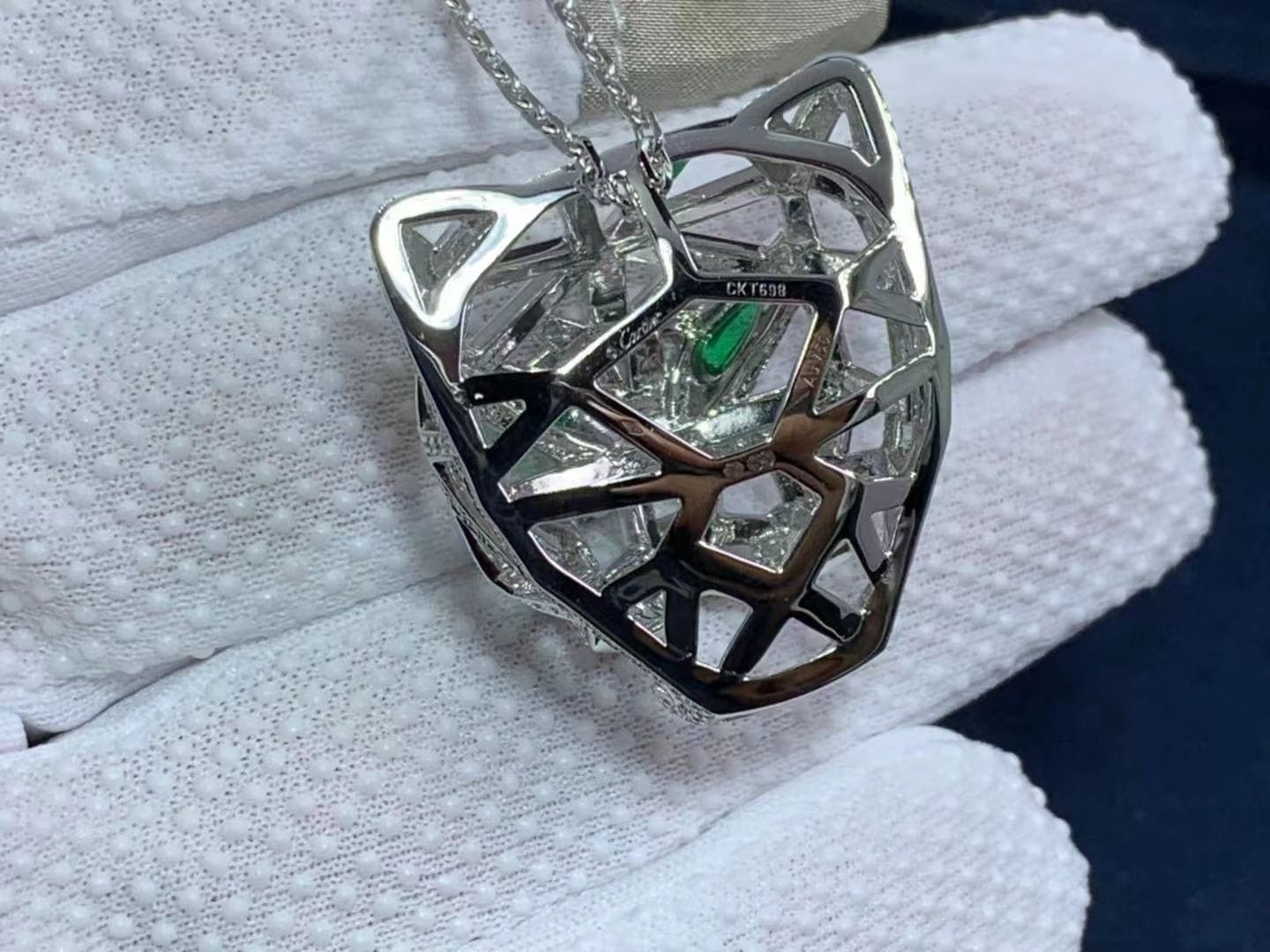 cartier panthere de cartier 18k white gold diamond paved emerald pendant necklace n7424209 2