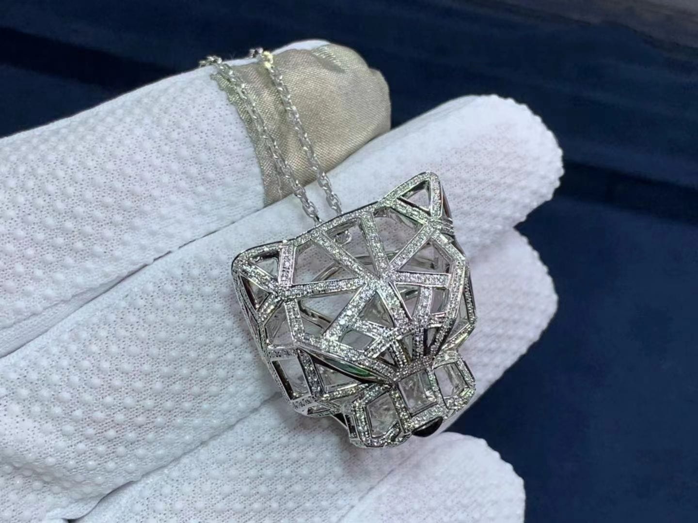 cartier panthere de cartier 18k white gold diamond paved emerald pendant necklace n7424209 3