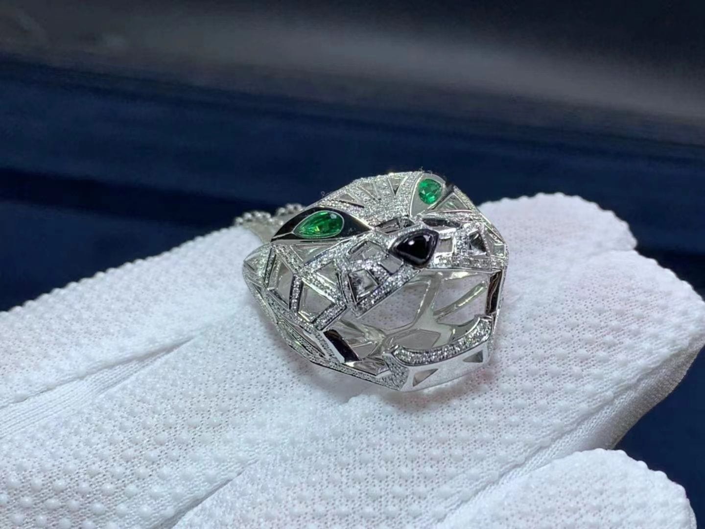 cartier panthere de cartier 18k white gold diamond paved emerald pendant necklace n7424209 5